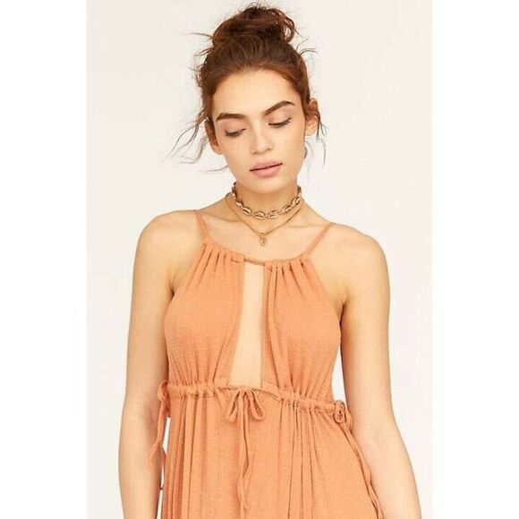 NEW FREE PEOPLE FP BEACH Sz S LOVE SPELL MAXI DRESS RIBBED HALTER DRESS CINNAMON - Picture 2 of 3